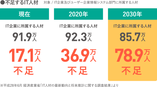 ●不足するIT人材 対象 / IT企業及びユーザー企業情報システム部門に所属する人材