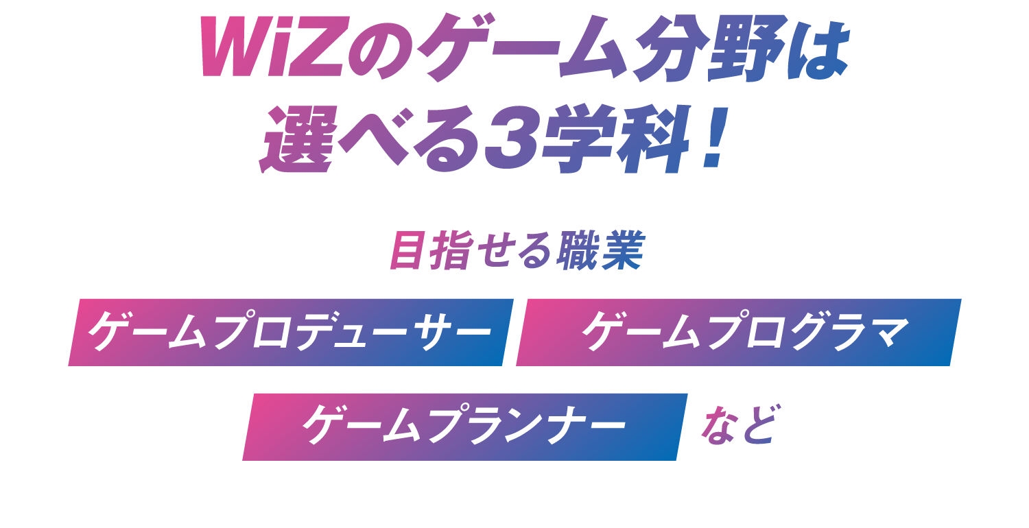 WiZのゲーム分野は選べる3学科！